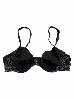 90s European Vintage Esprit Unlied Bra w Floral Lace Black/Silver EU 75C/34C